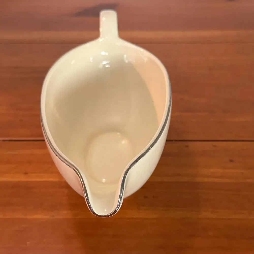 Homer Laughlin Celeste Gravy Boat and Underplate Mid Century Platinum Trim MCM